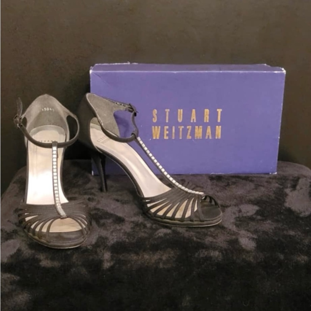 Stuart Weitzman Gaiety Black Peau de Sole Heels